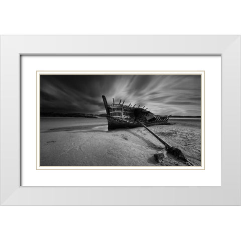 Bunbeg Shipwreck White Modern Wood Framed Art Print with Double Matting by Krocka, Peter