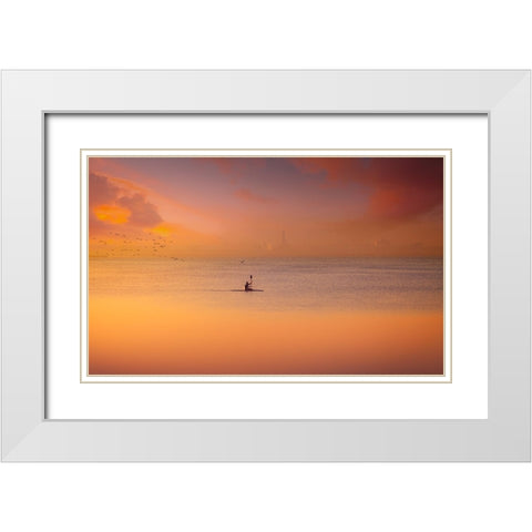 Albufera Kayaking At Sunset 7D17 White Modern Wood Framed Art Print with Double Matting by joanaduenas