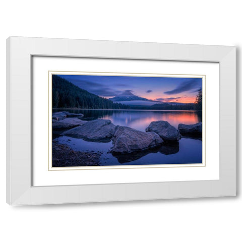 Twilight At Trillium Lake White Modern Wood Framed Art Print with Double Matting by Jacobs, Lydia