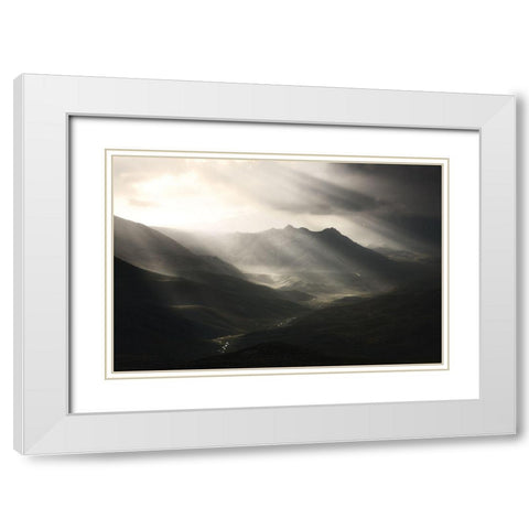Sun Rays Mood White Modern Wood Framed Art Print with Double Matting by Behzad, Majid