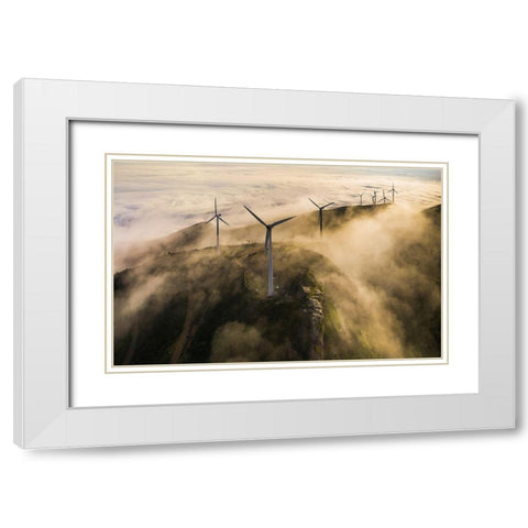 Wind Farm White Modern Wood Framed Art Print with Double Matting by Liaoyuhan