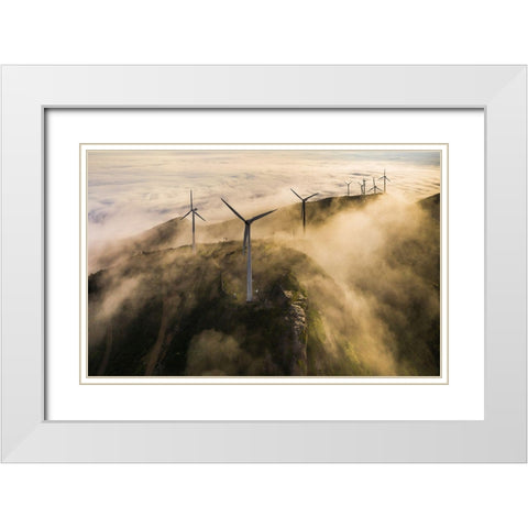 Wind Farm White Modern Wood Framed Art Print with Double Matting by Liaoyuhan