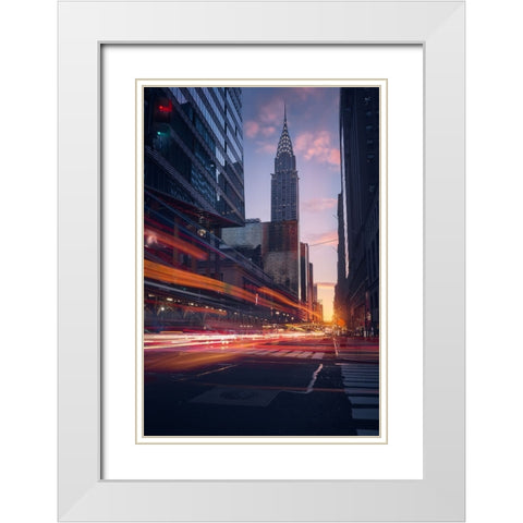 Good Morning Nyc White Modern Wood Framed Art Print with Double Matting by De La, Javier