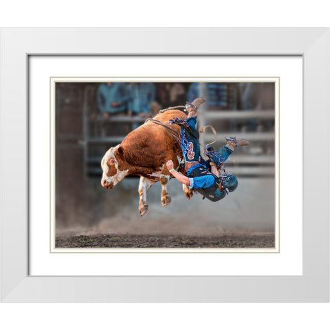 Bull Riding White Modern Wood Framed Art Print with Double Matting by Ma, Frank