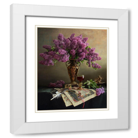 Still Life With Flowers White Modern Wood Framed Art Print with Double Matting by Morozov, Andrey