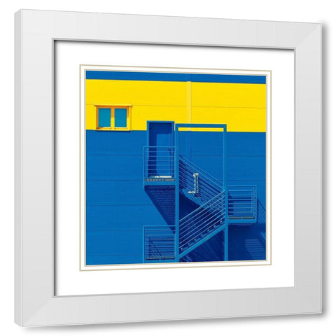 Blue Yellow White Modern Wood Framed Art Print with Double Matting by Bakotic, Igor