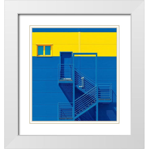 Blue Yellow White Modern Wood Framed Art Print with Double Matting by Bakotic, Igor