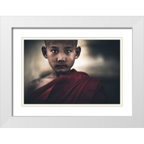 Young Eyes From Myanmar White Modern Wood Framed Art Print with Double Matting by Tagliarino, Marco