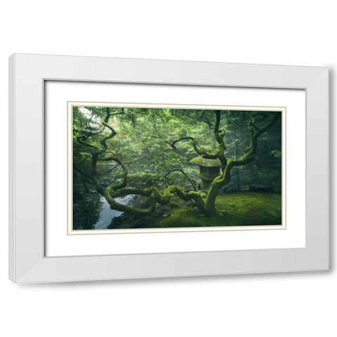 Japanese Tree White Modern Wood Framed Art Print with Double Matting by De La, Javier