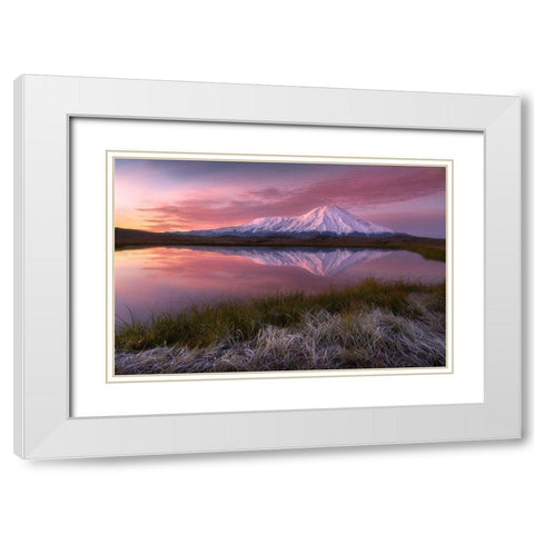 Frosty Morning At Tolbachik Volcano... White Modern Wood Framed Art Print with Double Matting by Kukrinov, Alexandr
