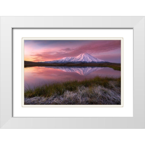 Frosty Morning At Tolbachik Volcano... White Modern Wood Framed Art Print with Double Matting by Kukrinov, Alexandr