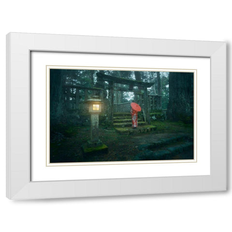 Okunoin Cemetery White Modern Wood Framed Art Print with Double Matting by De La, Javier
