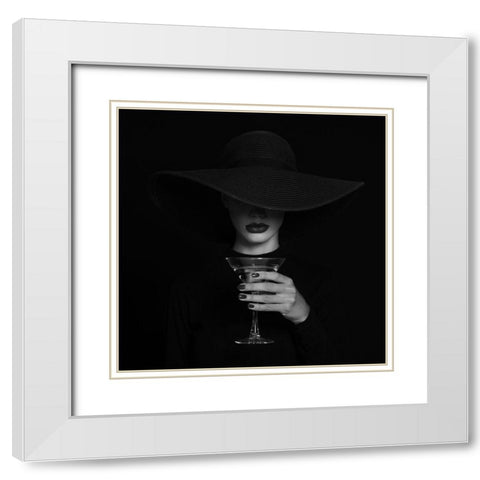 A Martini Glass. White Modern Wood Framed Art Print with Double Matting by Refat