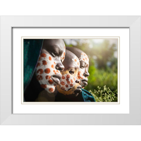 Three Surma,Ethiopia White Modern Wood Framed Art Print with Double Matting by Yosifov, Svetlin