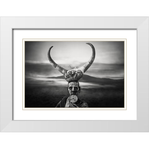 Horns Mursi White Modern Wood Framed Art Print with Double Matting by Yosifov, Svetlin