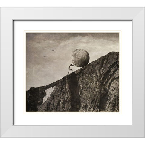 Sisyphus White Modern Wood Framed Art Print with Double Matting by Hummel, Jeffrey