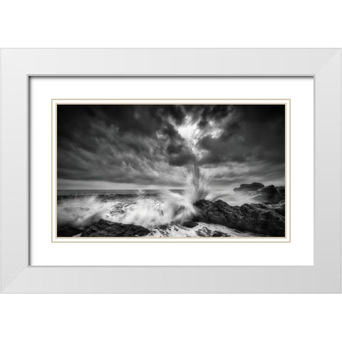 Splash Of Waves White Modern Wood Framed Art Print with Double Matting by Yamashita, Takafumi