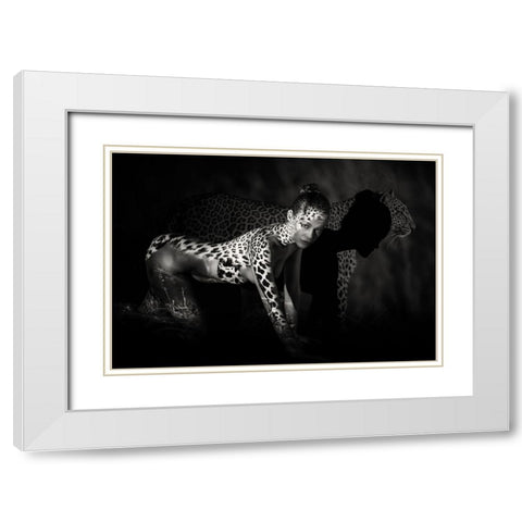 The Leopard White Modern Wood Framed Art Print with Double Matting by Yang, James