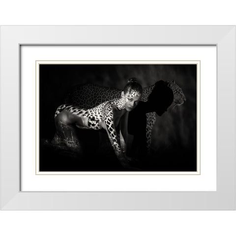 The Leopard White Modern Wood Framed Art Print with Double Matting by Yang, James