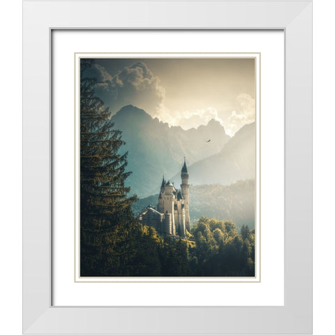 Neuschwanstein Castle White Modern Wood Framed Art Print with Double Matting by Cevik, Cuma