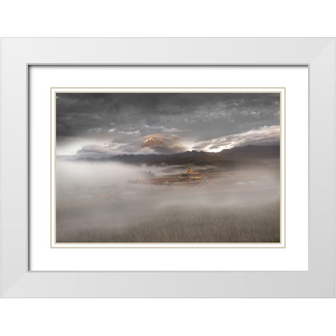 Muya Pagoda And Yala Snow Mountain White Modern Wood Framed Art Print with Double Matting by Simoon
