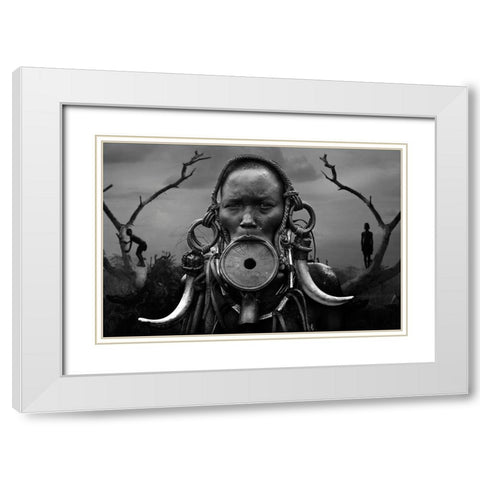 Portrait Woman Mursi White Modern Wood Framed Art Print with Double Matting by Yosifov, Svetlin