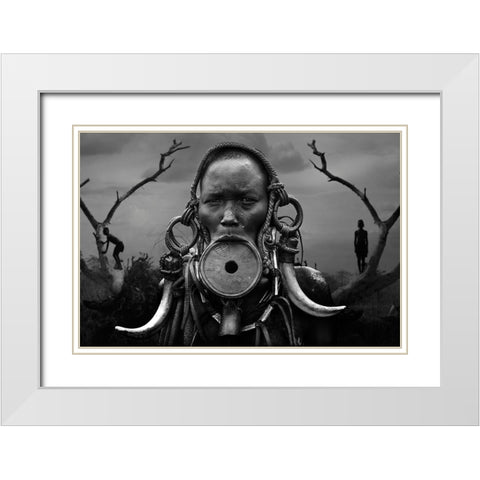 Portrait Woman Mursi White Modern Wood Framed Art Print with Double Matting by Yosifov, Svetlin