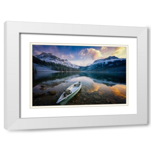 First Snow Emerald Lake White Modern Wood Framed Art Print with Double Matting by Li, Yongnan