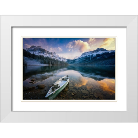 First Snow Emerald Lake White Modern Wood Framed Art Print with Double Matting by Li, Yongnan