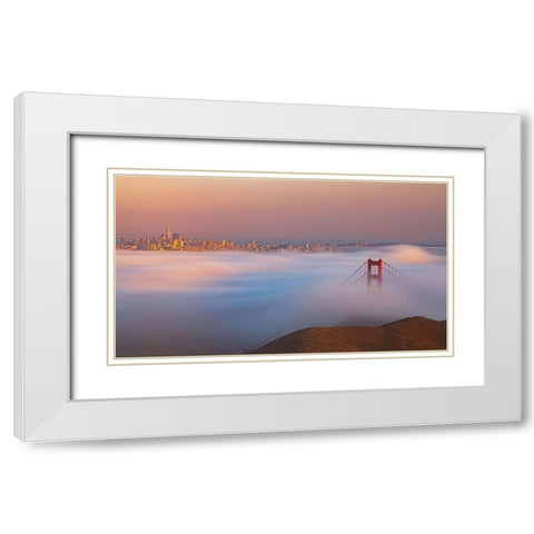 A Foggy Evening In San Francisco White Modern Wood Framed Art Print with Double Matting by Hao, Jiang