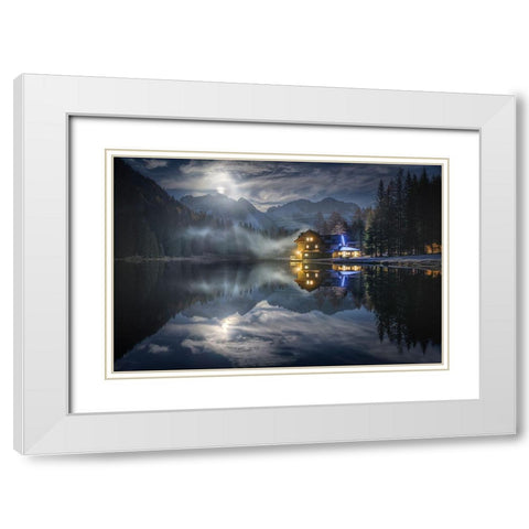 The Moon Rises From The Mountain White Modern Wood Framed Art Print with Double Matting by Ghizzi Panizza, Alberto