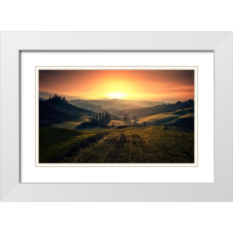 Val Dorcia In The Morning White Modern Wood Framed Art Print with Double Matting by Massetti, Fabrizio