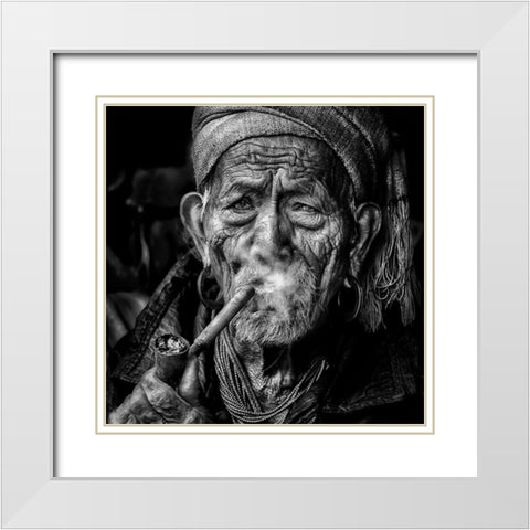 Elderly Smoker White Modern Wood Framed Art Print with Double Matting by Pandolfini, Sergio