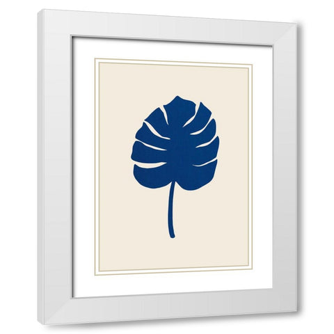 Monstera Canvas Blue White Modern Wood Framed Art Print with Double Matting by 1x Studio