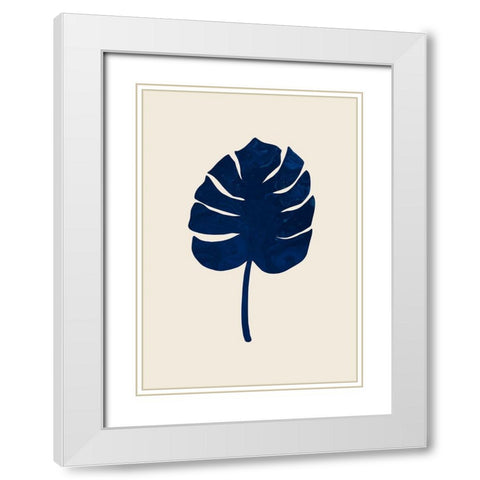 Monstera Marble Blue White Modern Wood Framed Art Print with Double Matting by 1x Studio