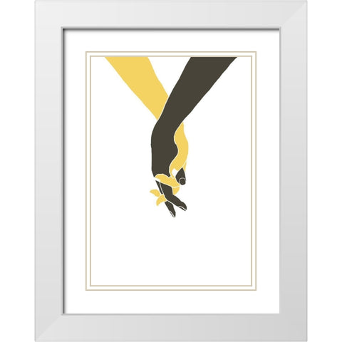 Holding Hands White Modern Wood Framed Art Print with Double Matting by 1x Studio II
