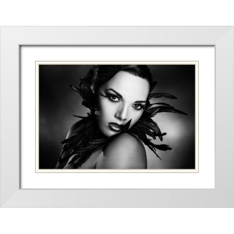 The Black Feathers White Modern Wood Framed Art Print with Double Matting by Tambe, Peppe