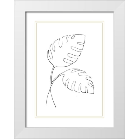 Monstera Lines White Modern Wood Framed Art Print with Double Matting by 1x Studio II