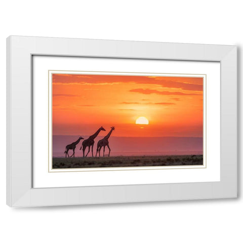 Family Walk White Modern Wood Framed Art Print with Double Matting by Zhao, Henry