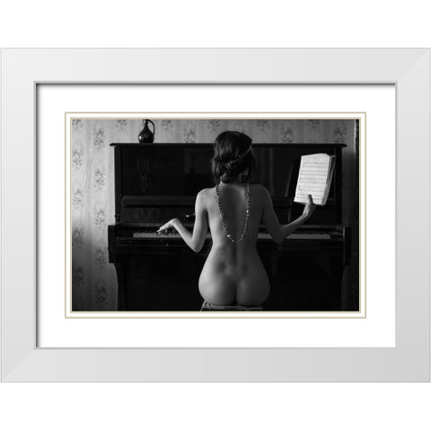 Pianist White Modern Wood Framed Art Print with Double Matting by Faletkin, Mikhail