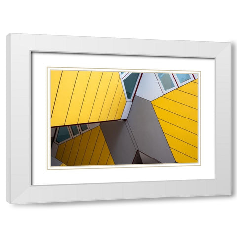 Yellow Houses 3 White Modern Wood Framed Art Print with Double Matting by Incerti, Andrea