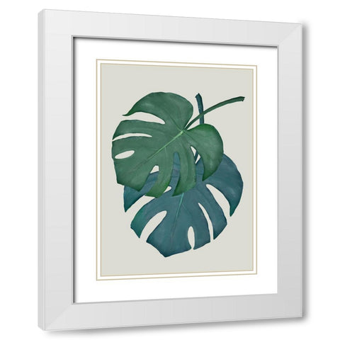 Monstera Aqua 06 White Modern Wood Framed Art Print with Double Matting by 1x Studio II