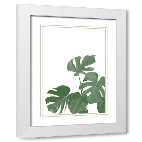 Monstera Aqua 04 White Modern Wood Framed Art Print with Double Matting by 1x Studio II