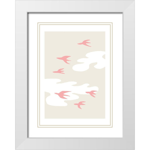 Birds White Modern Wood Framed Art Print with Double Matting by 1x Studio II