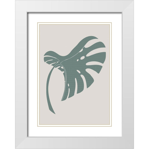 Monstera Bent Green White Modern Wood Framed Art Print with Double Matting by 1x Studio II