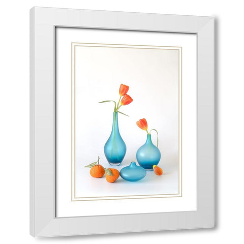 Orange And Blue Delight White Modern Wood Framed Art Print with Double Matting by Jacobs, Lydia