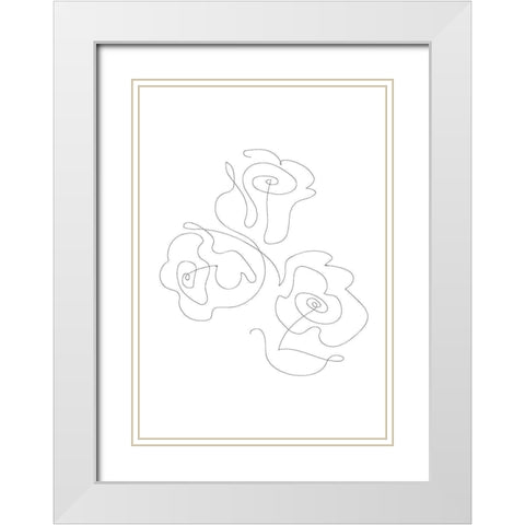 Three Roses 02 White Modern Wood Framed Art Print with Double Matting by 1x Studio II