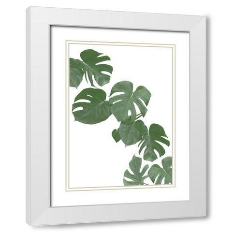Monstera Aqua 02 White Modern Wood Framed Art Print with Double Matting by 1x Studio II