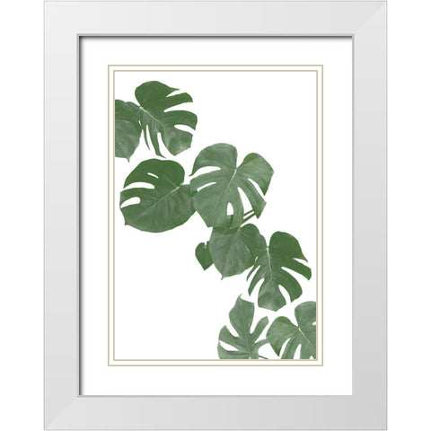 Monstera Aqua 02 White Modern Wood Framed Art Print with Double Matting by 1x Studio II