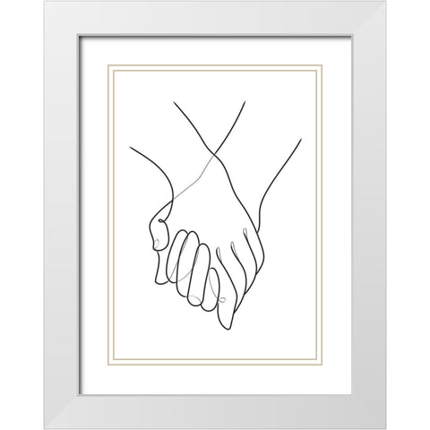 Holding Hands Lines White Modern Wood Framed Art Print with Double Matting by 1x Studio II